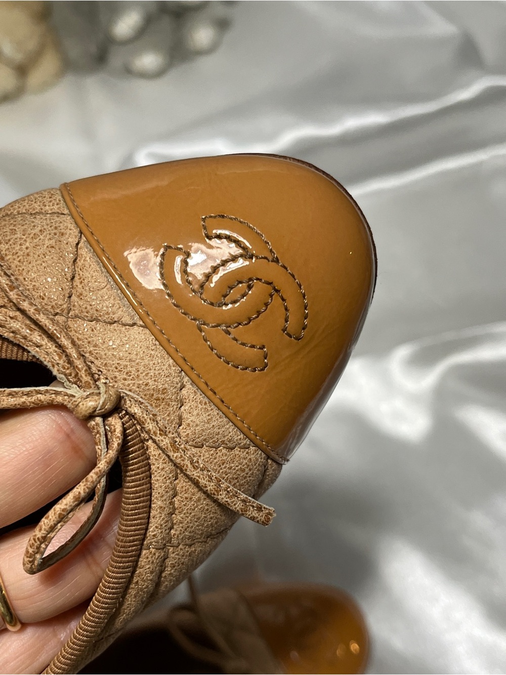 CHANEL Quilted Ballet Flats with Patent Camel Toe Cap - Picture 14 of 16